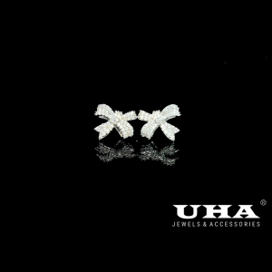 B1460 Bông tai nữ hình nơ chuôi cài chắc chắn kiểu dáng hiện đại thu hút sang trọng UHA