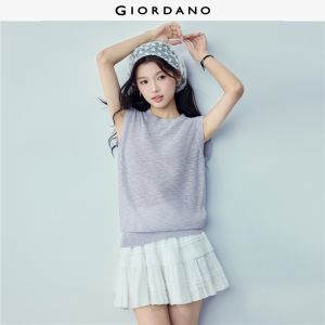 Giordano Beau Monde Women Crewneck sleeveless loose fit knitwear Free Shipping 13356253