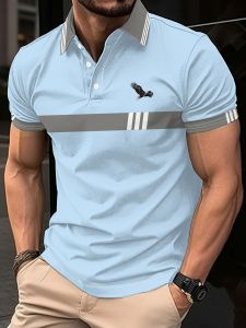 Jeans Fritz Eagle Embroidered Contrast Stripe Polo Shirt For Men Short Sleeve Regular Fit Breathable Casual Summer Top COD Fast Delivery