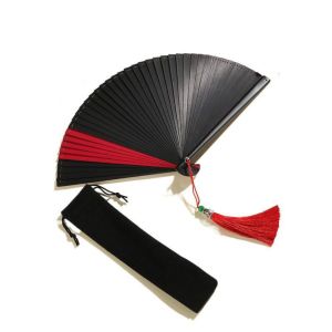 FOUNDTWO Black Bamboo Dance Props Portable Folding Handmade Ornament Dance Fan Bamboo Fan Kimono Fan