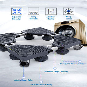 Universal Move-Able Washer Fridge Base Stand 4 Legs Single Roll Bar Support 80kg 4 Strong Feet Adjustable Easy for Cleaning