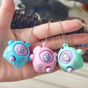 5pcs  Mini Mora Device Fair Finger-guessing Game Toys Rock Paper Scissors Toy Key Ring Alarm Clock Shape Exquisite Keychain Kids