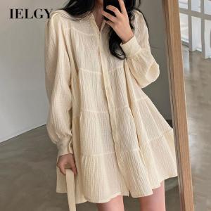 IELGY Simple temperament POLO collar loose single-breasted long-sleeved womens dress