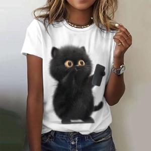 [Local Stock] ZEEMIN Summer Small Black Cat 3D Print T-shirts Women Streetwear Casual Fashion Y2k Short Sleeve T Shirt O-neck Tees Tops Clothing