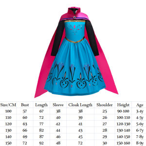 Kids Girls Frozen Dresses Ice Queen Anna Princess Dress For Baby Girl 3-8 Years Old Anna Dress Cloak Sets Birthday Party Dress
