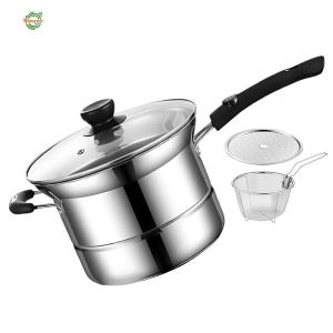 One-Handled Pot with Strainer Drain Shelf Lid Deep Frying Pot Multipurpose Stainless Steel for Steaming Cooking Frying [Winnereco World]
