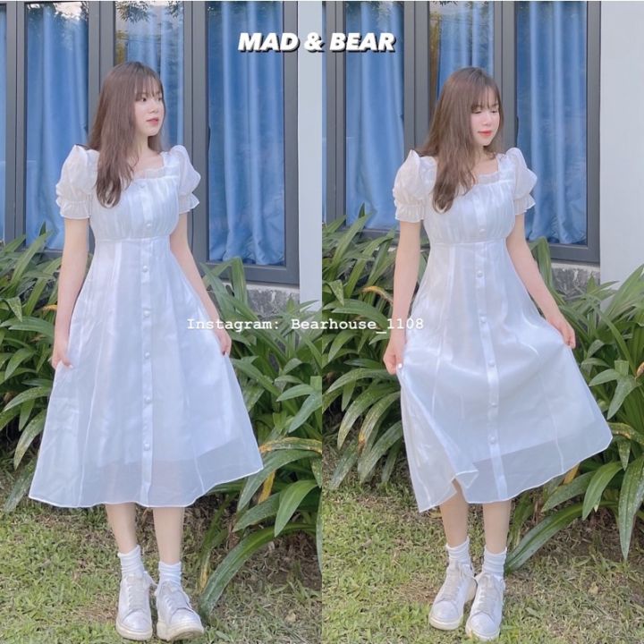 mẫu mới] Đầm nữ dự tiệc vải gấm màu trắng dễ thương diện tết cực xinh mã  [XỐP GẤM] | Shopee Việt Nam