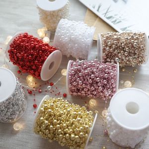 FOUNDTWO 10M/Roll Colorful Christmas Gold Bead Garland Artificial Hanging Reflective Beads String Christmas Decorations Plastic Christmas Bead Chain for Home Room