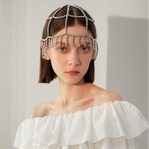 Salime Fashionable Mesh Hair Accessories Totally Hand-Made Pearl Hat Chain Bridal Head Ornament Tassel Fashion Hair Chain