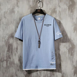 Original BALMAINˉPARIS Mens brand-new cotton round neck leisure fashion port style loose T-shirt