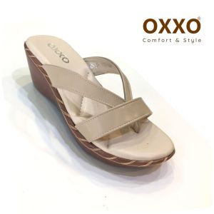 OXXO รองเท้าแตะเพื่อสุขภาพ รองเท้าแฟชั่น หน้าคีบ ส้นเตารีดเย็บเชือก สูง2นิ้ว ทำด้วยหนังพียู นิ่มใส่สบาย น้ำหนักเบา SK0121