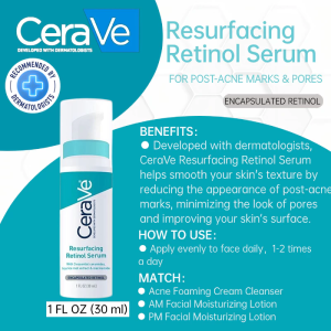 CeraVe Face Serum 1 FL OZ Resurfacing Retinol Skin Renewing Retinol Hydrating Hyaluronic Acid Serum
