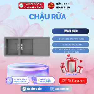 Chậu rửa đá Granite Nano SMART K500 màu xám thiết kế 2 hộc rộng rãi kích thước 1160mm lòng sâu 210mm