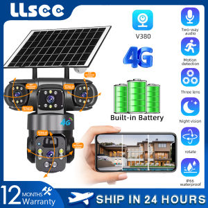 LLSEE V380 Solar 4G IP Camera Outdoor 12MP 6K Triple Lenses Triple Screens Security Video Monitor Night Vision Waterproof CCTV Cameras