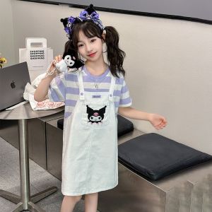 2025 Kuromi Jumpsuit Dress For Kids Girl 3-15YRS Summer Cotton Korean Version Fashion Cute Cartoon Dress