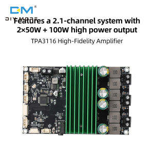 Diymore Dc 24V Bluetooth Amplifier Board Tpa3116 Amplifier 2.1 Channel Dual Channel 2 * 50W+100W Supports Mobile App Tuning