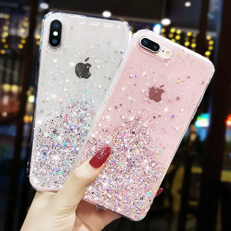 For Iphone XS Max X XR 6S Plus SE 2020 Phone Case Luxury Colorful  Glitter Bling Stars Sky Soft Transparent TPU Shockproof Anti-scratch