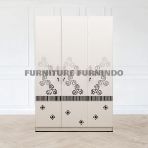 LEMARI PAKAIAN 3 PINTU JUMBO ALONA FULL KUNCI GANTUNGAN PUTIH