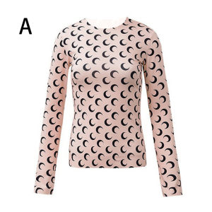 0duw Áo Vải Viscose Chống Nắng 10 Màu Áo Mặc Trong Dài Tay In Hình Mặt Trăng Serre Cổ Điển Áo Thun Bó Sát