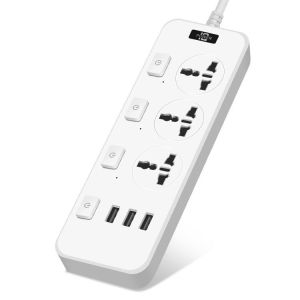 Universal Extension 3 Power Socket with Independent Switch 2.1A Fast Charging 3 USB Plug Socket Ports 2M Cable Power Strip