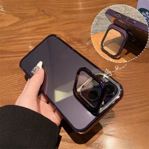 Cover Pelindung Lensa Akrilik Anti-Shock untuk iPhone 14/13/Pro/Max dengan Holder Lipat - Warna Hitam