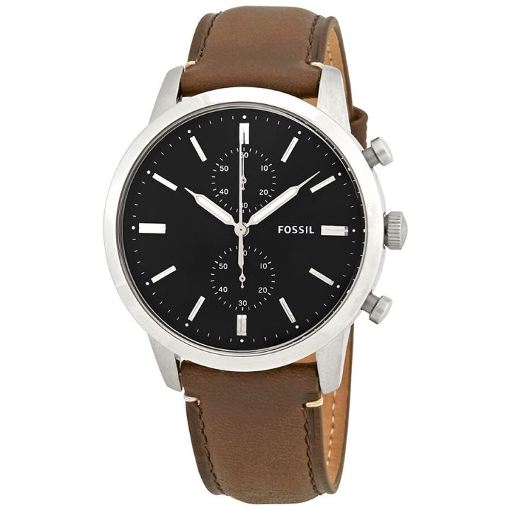 Fossil Men's Townsman Chrono Black Dial Leather Watch FS5280