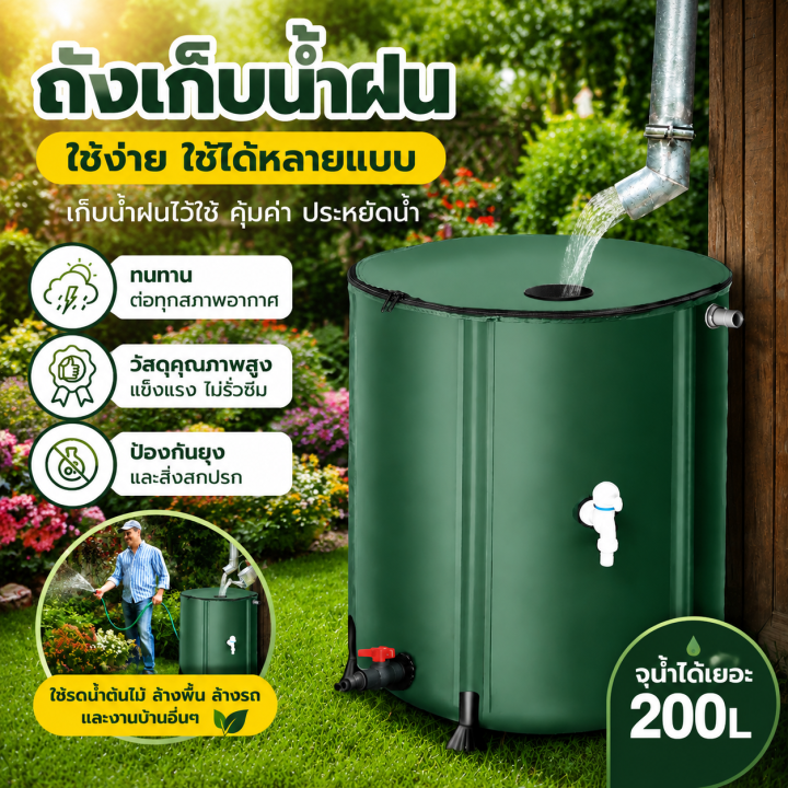 ถังเก็บน้ำฝน PVC พับได้ 100/200L พร้อมก๊อกน้ำ