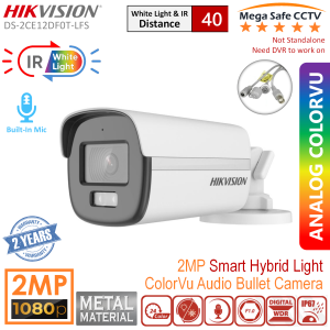 HIKVISION DS-2CE12DF0T-LFS CCTV Security Cameras 2MP Smart Hybrid Light (New ColorVu) Audio Bullet Camera 4in1 Outdoor Built-in MIC Analog CCTV Camera Full Time Color Weatherproof