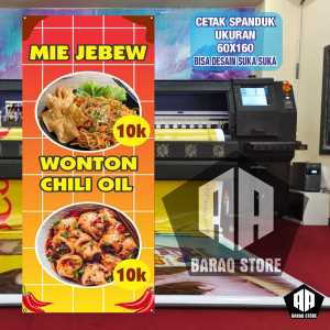 Cetak Spanduk Banner MIE JEBEW & WONTON CHILI OIL Costom Desain
