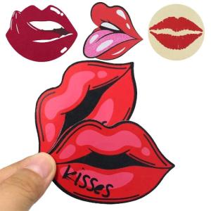 4 cặp KISS Màu đỏ in hình môi Phụ nữ Tự dính Dùng một lần Núm vú sa tanh Che núm vú Miếng dán ngực cho quần áo không dây