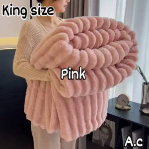 Elegant King Size Fleece Blanket Plain with Stripe Patterns - Cozy & Soft warm Bedding Throw