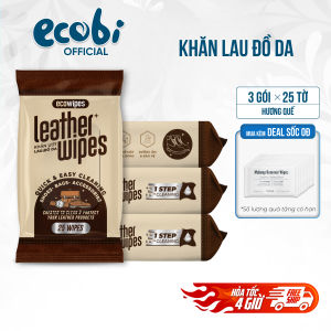 Combo 03 gói khăn ướt vệ sinh dưỡng bóng đồ da Leather EcoWipes gói 25 tờ hương quế khử mùi