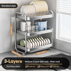 2/3 Layers 304 Stainless Steel Dish Drying Rack Dish Rack with Plates Organizer Storage Kitchen Rack