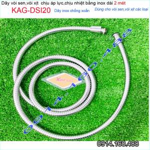 [HCM]Dây sen dài 2m KAG-DSI20 dây vòi tắm máy nước nóng- dây vòi xịt vệ sinh 2000mm dây sen chống xoắn màu inox sử dụng tốt