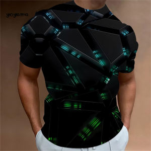 Fashion Mens T-Shirt 3D Geometric Printed Short Sleeve T-Shirt Street Design O Neck Top Summer Mens Oversized Casual Clothing