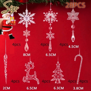 MAOMEI 18/28 Pcs Hình giọt nước. Đồ trang trí cây thông Noel Lấp lánh Acrylic trong suốt  dây chuyền trang trí hình băng giá Ngọt ngào Chống sốc Đồ trang trí treo Giáng sinh Cây thông Noel