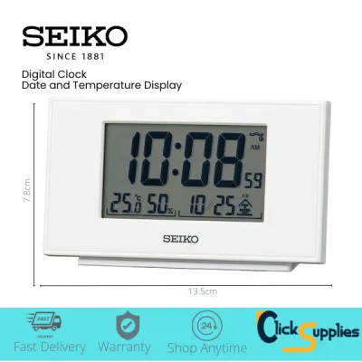 Seiko Clock Alarm Digital Countdown Timer With Date and Temperature Display For Table Top or Bedside Table