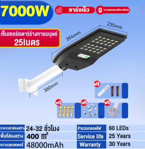 【ซื้อ 1 แกม 1】 ไฟโซล่าเซลล์ ไฟเซ็นเซอร์ตรวจจับคน 10000W ไฟถนน Solar Light ไฟถนนโซล่าเซลล์ กันน้ำป้องกันฟ้าผ่า เปิดไฟอัตโนมัติกลางคืน