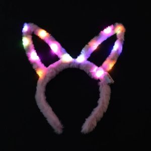 LED Feather Wreath Crown Headband Luminous Headdress 14LED Bunny Ears Headband Hair Rope for Women Wedding Glow Party