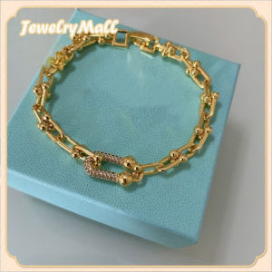 100% Original 18k Legally Pawned Saudi Gold Aesthetics zircon U-shaped paper clip bracelet for women gift