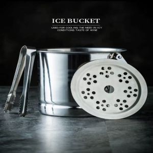 1.6L Stainless Steel Container Ice Bucket Ice Holder with Ice Clamp Cold Drink Bucket for Bar Wine Tools