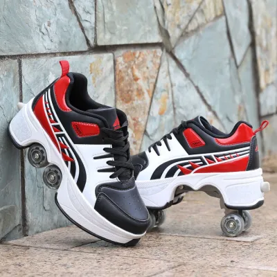 [Outdoor Sports] Four-Wheeled Runaway Shoes Deformed Pulley Roller Skates Two-Wheeled Influencer New Style Student Children Youth Two-Whe