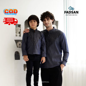 Baju Kemeja Koko Couple Ayah Dan Anak Laki Laki Lengan Panjang Motif Abstrak Fadsan Shazam Series Kekinian Terbaru