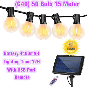 SolarTiger G40 50 Bulbs Raya Lampu Solar Led String Light Bulb Outdoor Lighting Waterproof for Garden House Decoration Lamp Remote Control