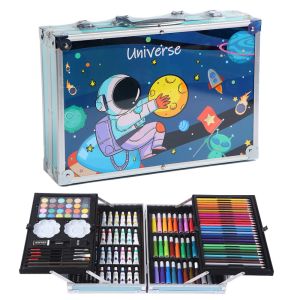 145pcs Art set Unicorn Design Aluminium Case Painting Pen Set Alat Tulis Cat Air Pens Crayon Marker Pensil DrawingPai..