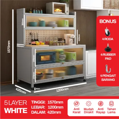 [MURAH] Lemari Dapur Besi Tertutup Rak Dapur Minimalis Anti Debu Tempat Microwave