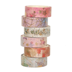 6 Rolls Gold Foil Washis Tape Decorative Tape Flowers Crafting Tape Craft Supplies for Journals Scrapbooking Wrapping