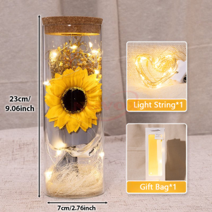 NUVOX Artificial Eternal Flowers in Glass Wishing Bottle with LED Lightfor WomenBrithday GiftsMothers DayWedding.(SunflowerRoseCarnation)