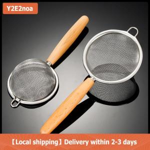 【Local shipping】 Wooden Handle Stainless Steel Small Colander Fine Mesh Oil Strainer Multi-function Filter Mesh Flour Sifter Kitchen Baking Tools