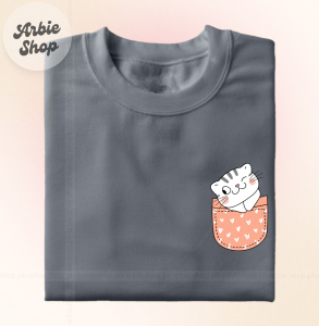 OXFORD - CAT IN POCKET Tees Aesthetic Quality Statement Trendy Printed Casual Daily Use Round Neck Top Shirt